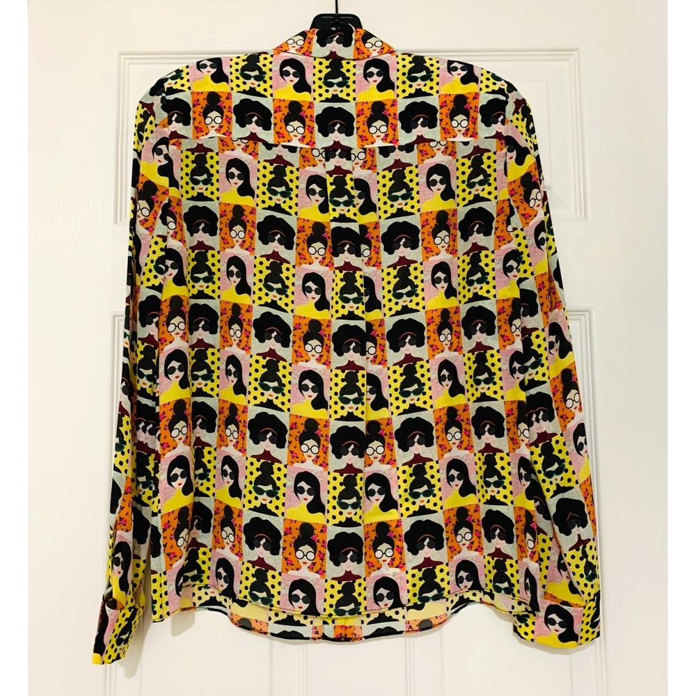 NWT Alice + Olivia Silk Willa Stace Tribe Face Blouse Shirt Sm 2 4 Mod - Picture 7 of 11